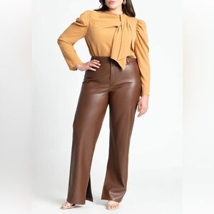 Eloquii Slit Hem Leather Pants in Rocky Road Size 30